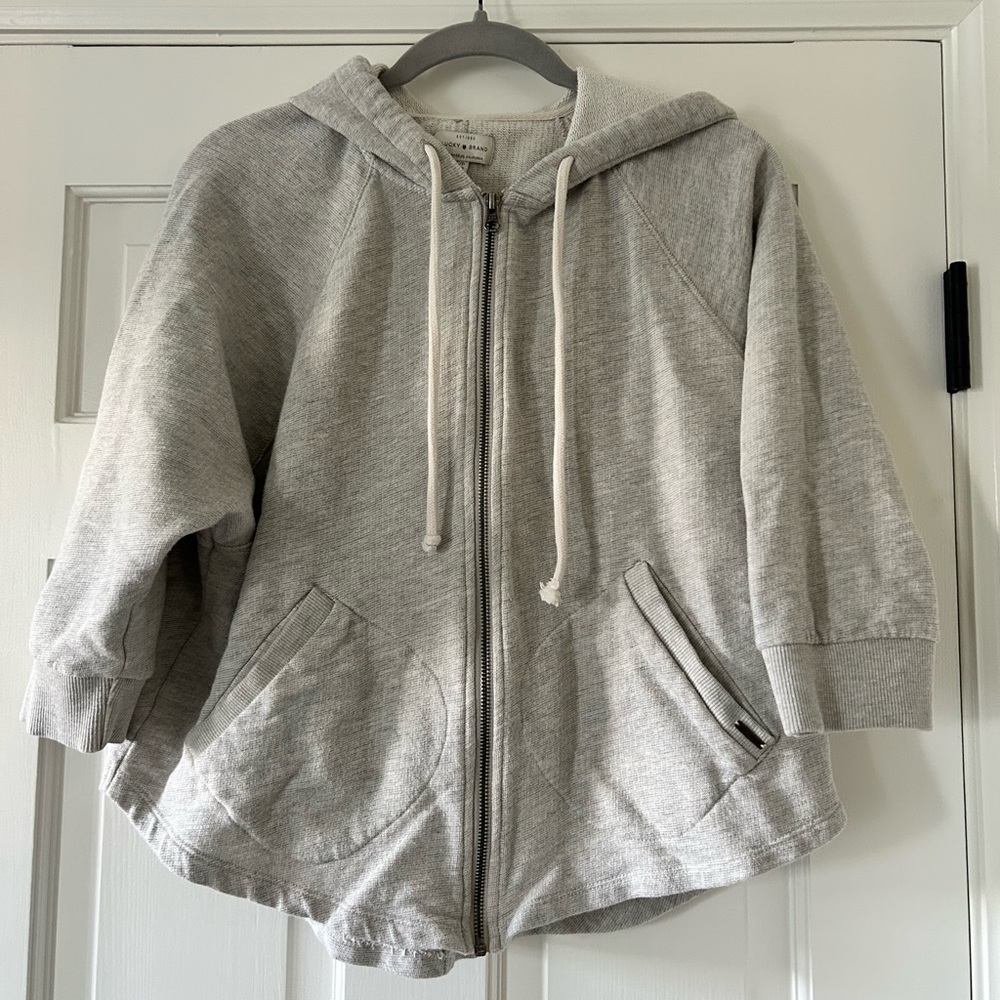 Lucky Brand Cream Zip Jacket Three Quarter Length Sleeve with Pockets Size Small